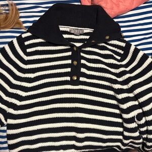 J. Crew Navy and White Striped Cowl Neck Sweater